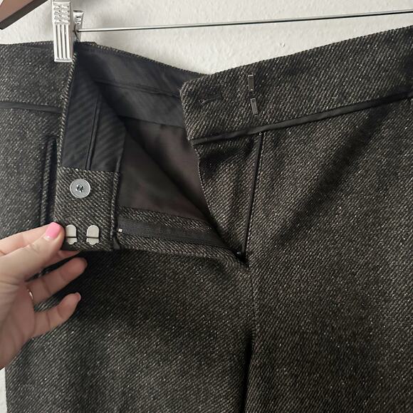 Ann Taylor Wool Tweed Dark Brown Silk Trim Slim Leg Pants Women’s Size 14 - Picture 4 of 12